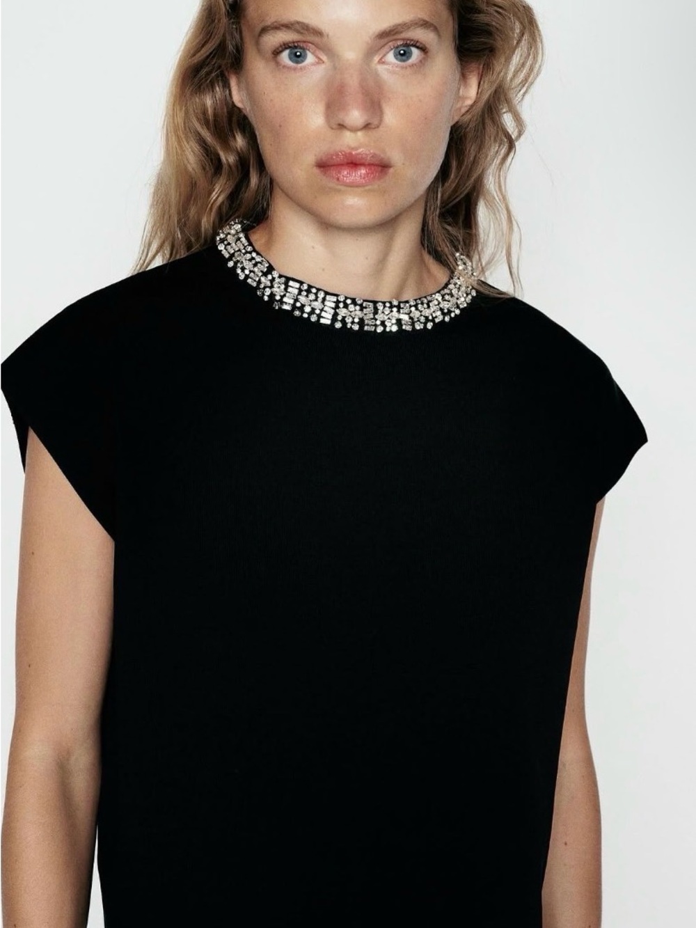 Zara Black Jeweled Neck Top size small